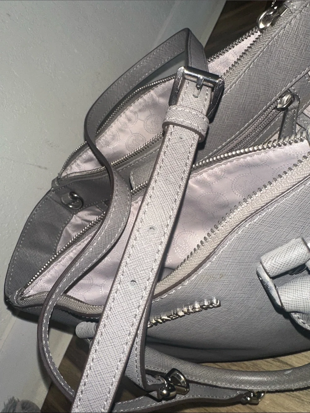 Michael Kors Taupe Saffiano Leather Satchel with Detachable Strap